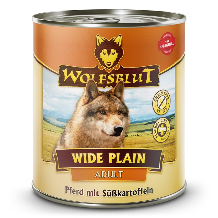 WOLFSBLUT Wide Plain cavallo con patate dolci - cibo umido per cani - 800g