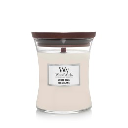 WoodWick Candela di cera Teak bianco Cilindro Legno di cedro Legno di quercia Muschio di quercia Sandalo 1 pz