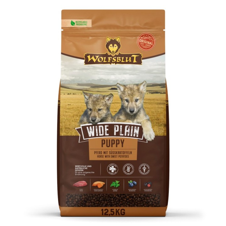 WOLFSBLUT Wide Plain Puppy cavallo con patate dolci - cibo secco per cani - 12 5kg