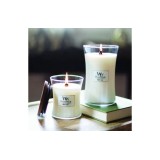 WoodWick Candela di cera Teak bianco Cilindro Legno di cedro Legno di quercia Muschio di quercia Sandalo 1 pz
