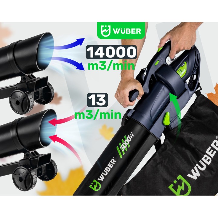 Soffiatore elettrico per foglie 3000 W con trituratore 10:1 W43420 WUBER