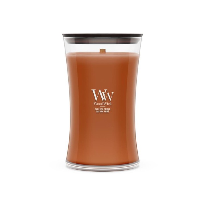 WoodWick Candela in cera Fumo di zafferano Cilindro marrone 1 pz