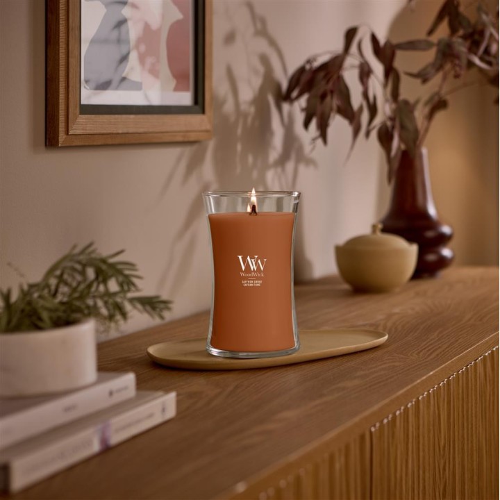 WoodWick Candela in cera Fumo di zafferano Cilindro marrone 1 pz