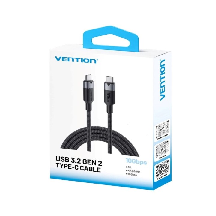 Cavo Vention USB 3.2 5A 10Gbps 1m BK USB-C to C