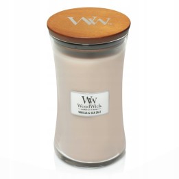 Candela profumata grande WOODWICK vaniglia e sale marino con stoppino in legno 1 pezzo