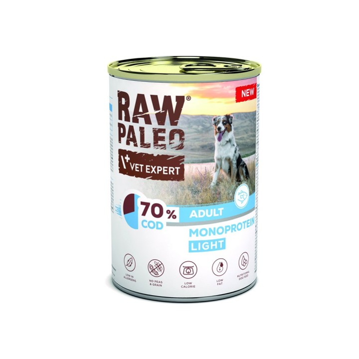 VETEXPERT Raw Paleo Cod Light Monoprotein - cibo umido per cani - 400g