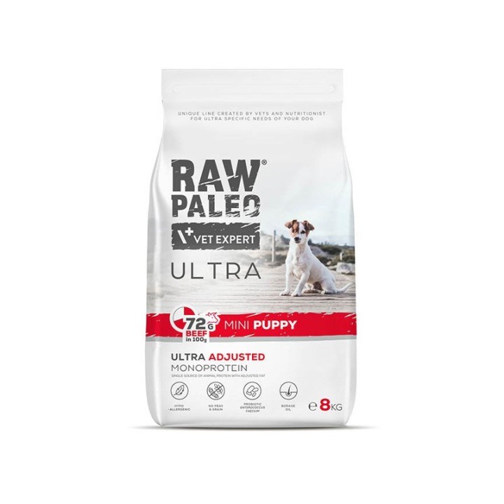 VETEXPERT Raw Paleo Ultra Mini Puppy Manzo - cibo secco per cuccioli di razze piccole - 8 kg