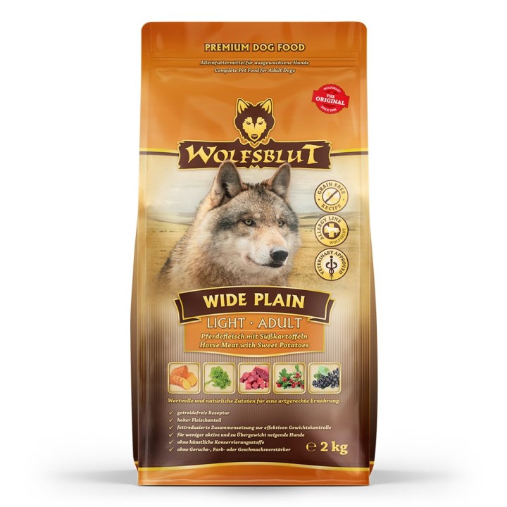 WOLFSBLUT Wide Plain Cavallo leggero con patate dolci - cibo secco per cani - 2kg