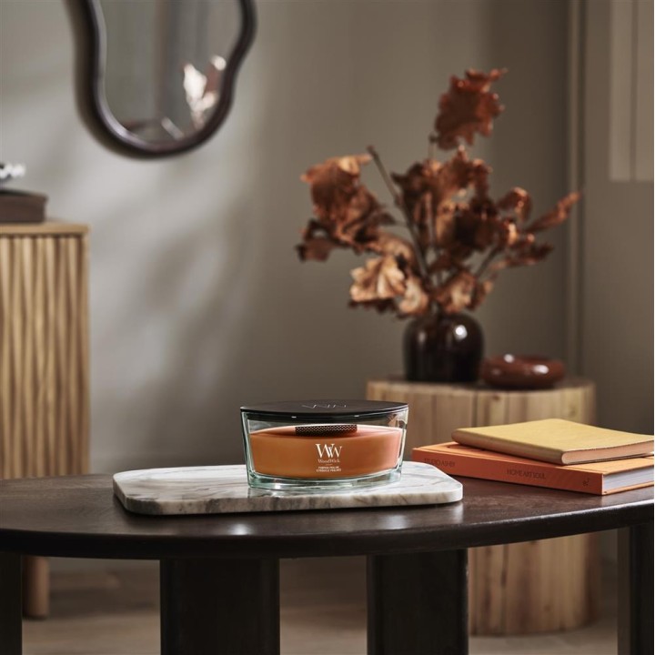 WoodWick Candela in cera Praline di zucca Ellisse marrone 1 pz