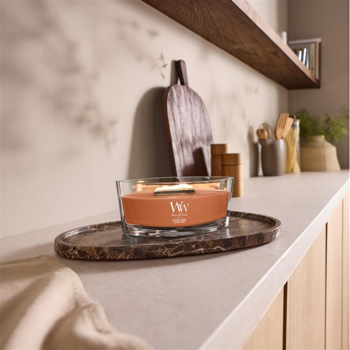 WoodWick Candela in cera Fumo di zafferano Ellisse marrone 1 pz