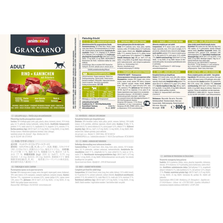ANIMONDA GranCarno Adult Manzo coniglio e erbe - cibo umido per cani - 800g