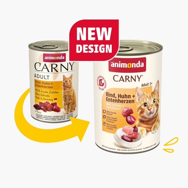 ANIMONDA Carny Adult Manzo pollo e cuori di anatra - cibo umido per gatti - 400g