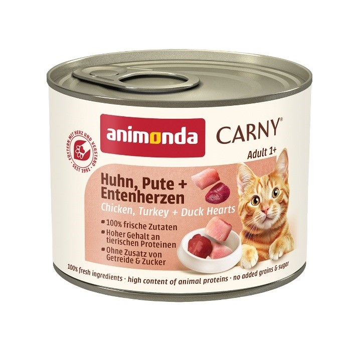 ANIMONDA Carny Adult Pollo tacchino e cuori di anatra - cibo umido per gatti - 200g