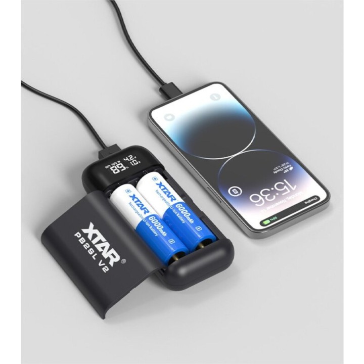 Caricabatterie / power bank batterie Li-ion 18650 / 20700 / 21700 Xtar PB2SL V2 nero