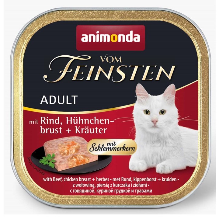 ANIMONDA Vom Feinsten Adult Manzo petto di pollo e erbe aromatiche - cibo umido per gatti - 100g