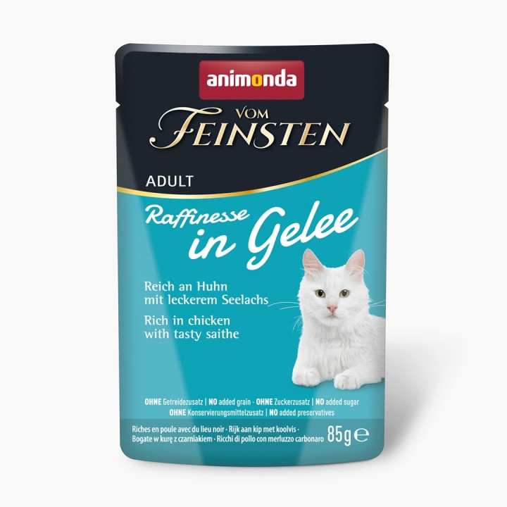 ANIMONDA Vom Feinsten Adult Raffinesse in gelatina ricco di pollo con merluzzo nero - cibo umido per gatti - 85g