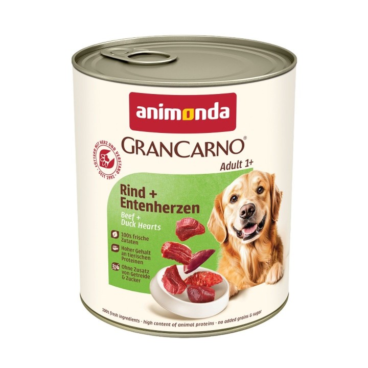 ANIMONDA GranCarno Adult Manzo e cuori di anatra - cibo umido per cani - 800g