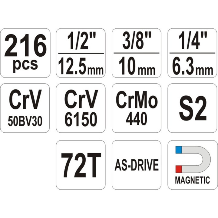 YATO YT-38841 1/4 3/8 1/2 set di chiavi a bussola
