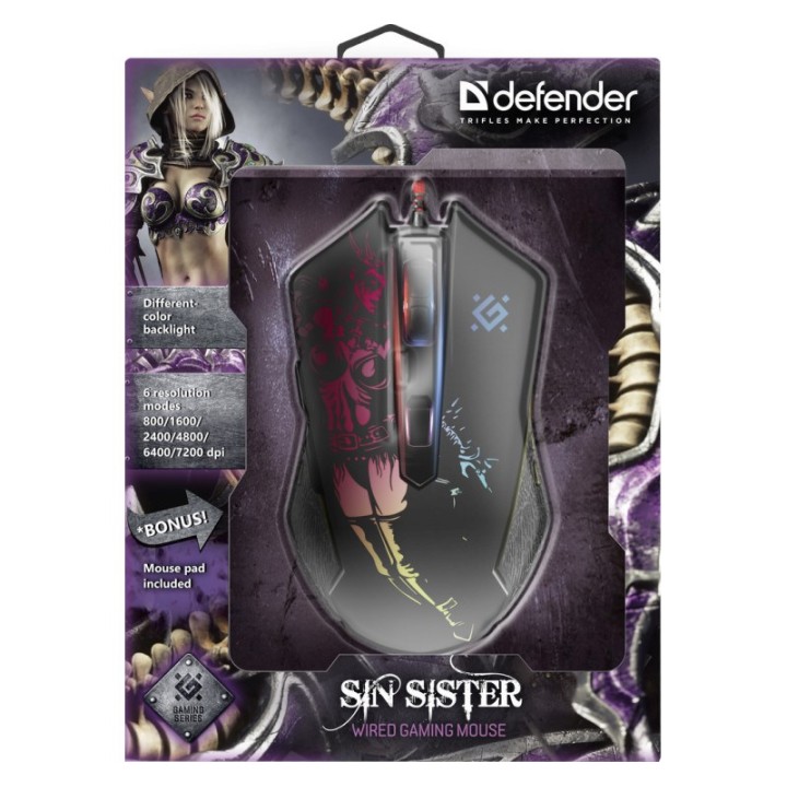 Mouse gaming ottico cablato DEFENDER GM-933 SIN'SISTER 7200dpi 6P RGB