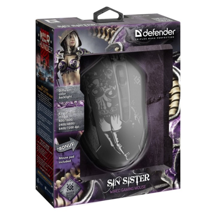Mouse gaming ottico cablato DEFENDER GM-933 SIN'SISTER 7200dpi 6P RGB