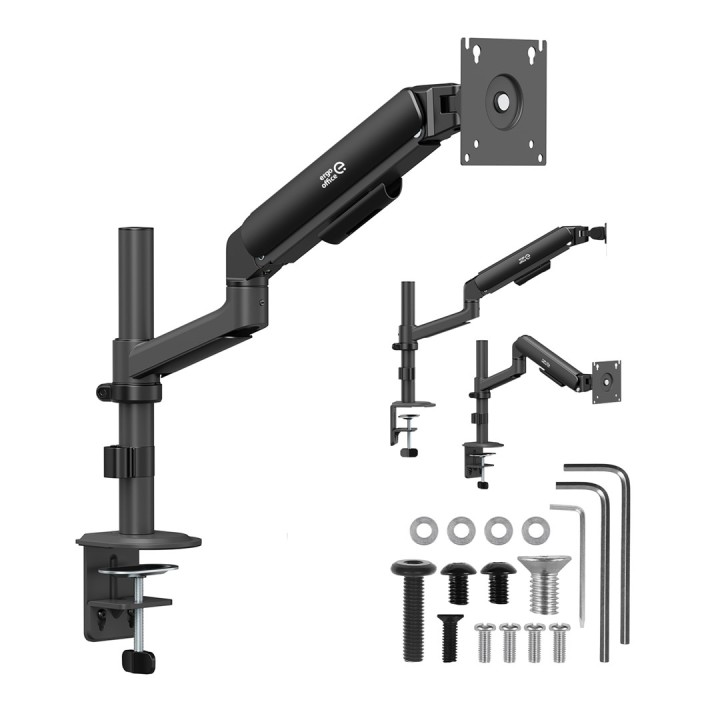Ergo Office Supporto / staffa monitor a molla a gas 17 -32 1-10 kg nero opaco max VESA 100x100 ER-691 B