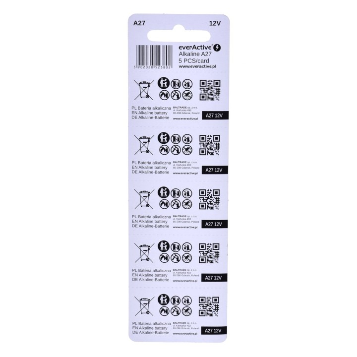 5 x batterie alcaline everActive 27A 12V - blister 5 pezzi
