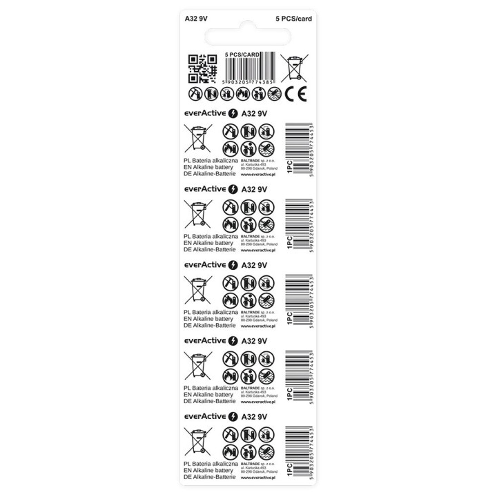 Batterie alcaline per telecomando auto A32/32A 9V blister 5 pz.