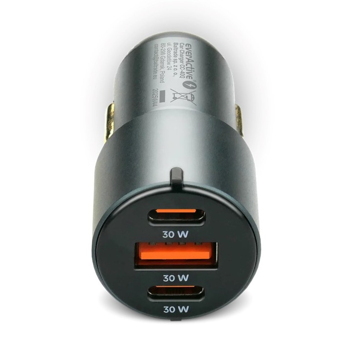 Caricabatterie auto everActive CC-40Q USB QC3.0 + 2x USB-C PD 60W