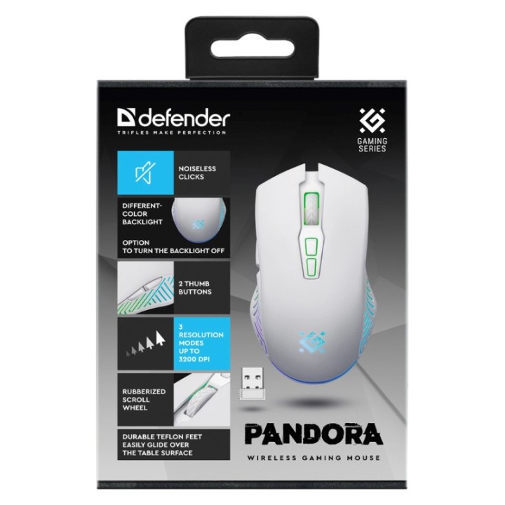 MOUSE WIRELESS DEFENDER PANDORA RF BIANCO 3200dpi 7P