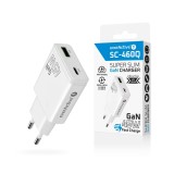 Caricabatterie GaN 1x USB-C 1x USB Quick Charge 3.0 45W PD bianco