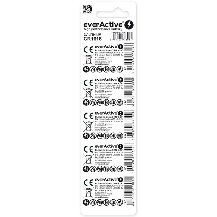 Batteria al litio mini everActive CR1616 - blister 5 pz.