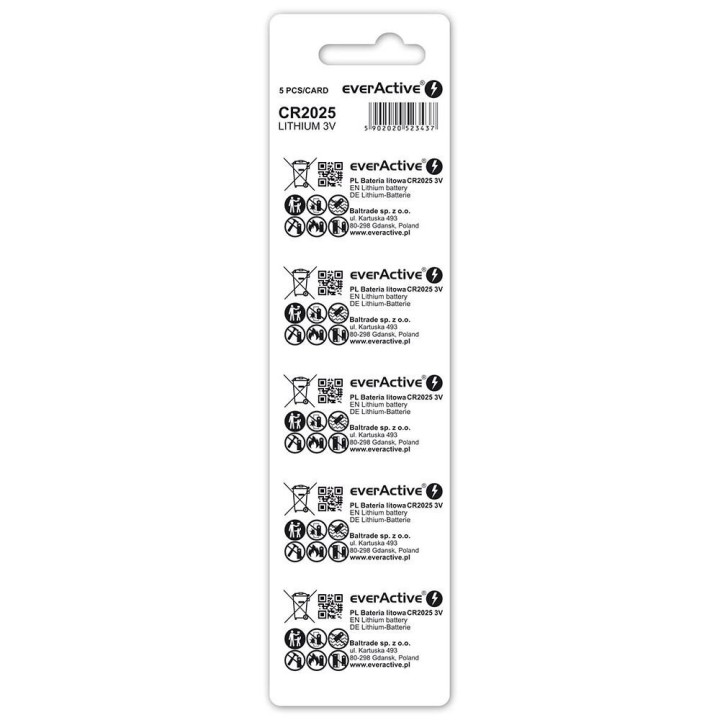 Batteria al litio mini everActive CR2025 - blister 5 pezzi