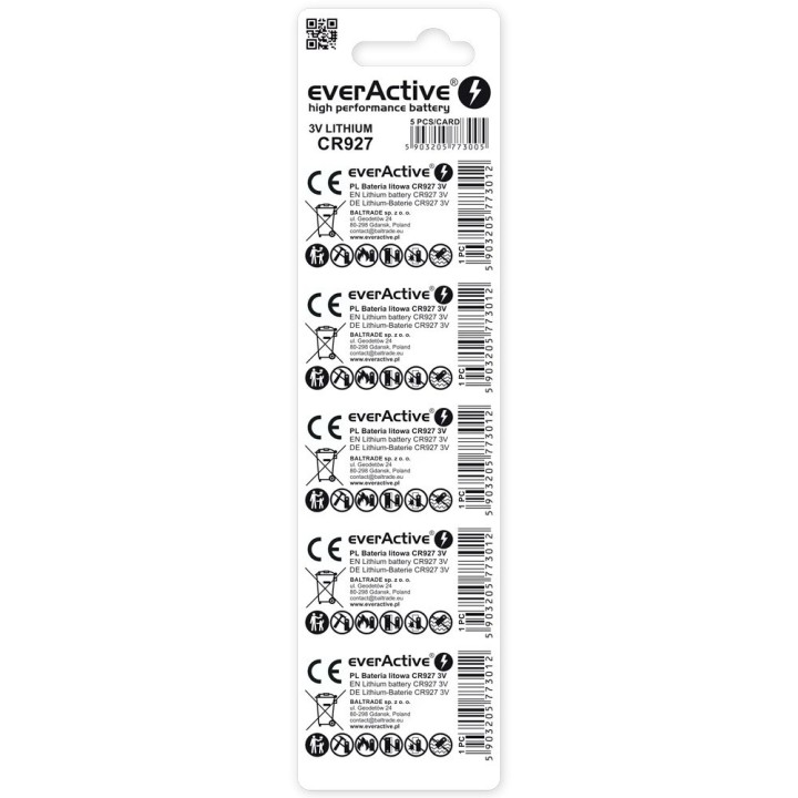 Batteria al litio mini everActive CR927 - blister 5 pz.
