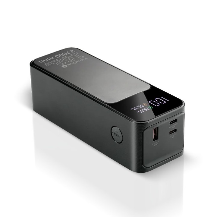 Powerbank 27 000mAh 1x USB 2x USB-C 162 5W QC4+ torcia LCD screen nero