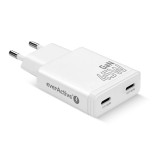 Caricabatterie GaN 2x USB-C Quick Charge 3.0 45W PD bianco