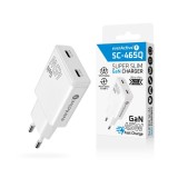 Caricabatterie GaN 2x USB-C Quick Charge 3.0 45W PD bianco