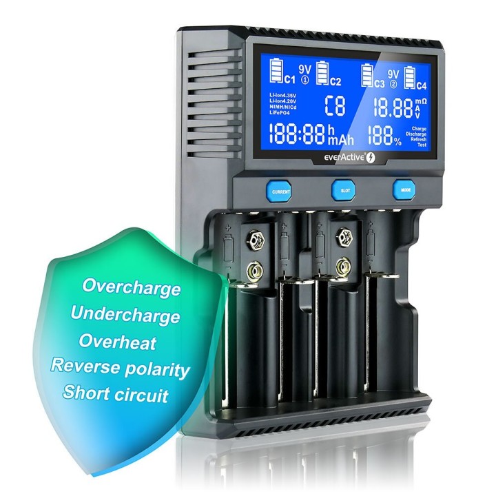 Caricabatterie per batterie Li-ion cilindriche e Ni-MH everActive UC-4200