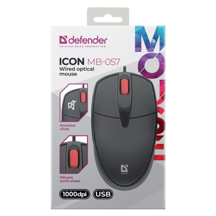 MOUSE DEFENDER ICON MB-057 OTTICO 1000dpi 3P NERO SILENT CLICK