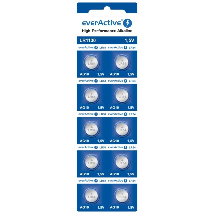 Mini batterie alcaline everActive G10 LR1130 LR54 10 pezzi