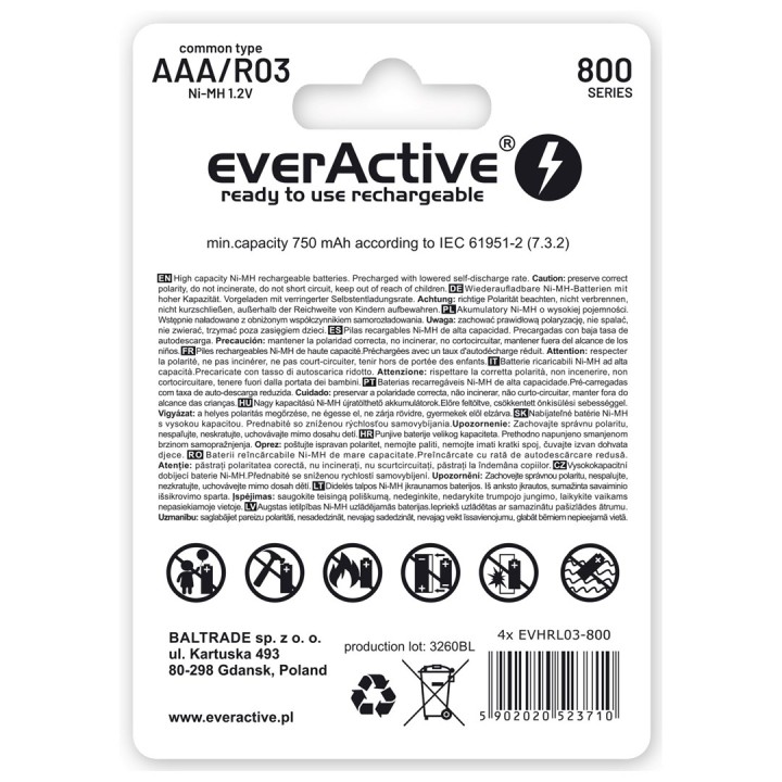 Batterie ricaricabili everActive Ni-MH R03 AAA 800 mAh Silver Line