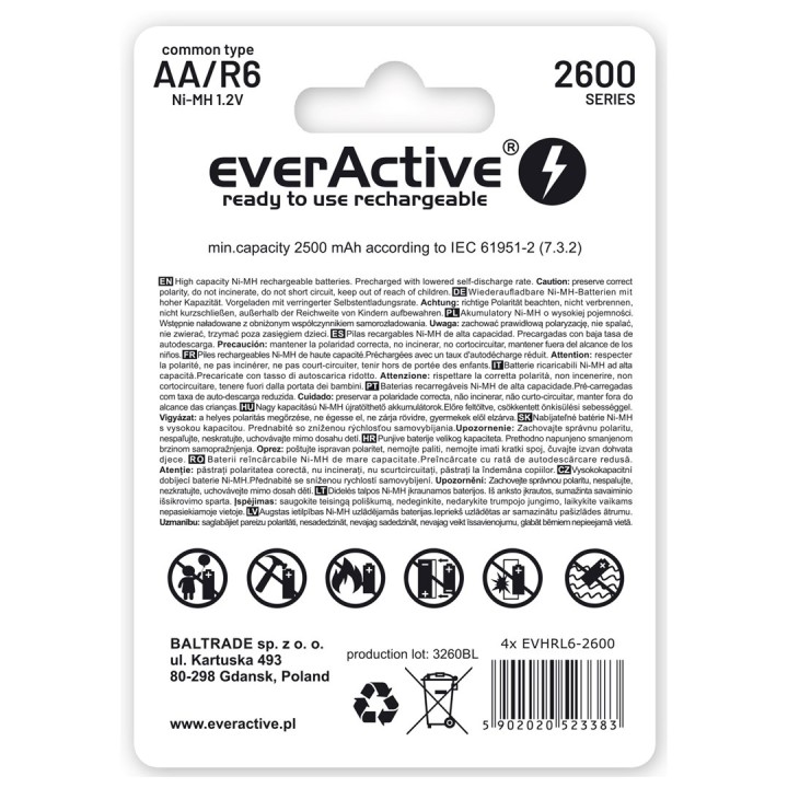 Batterie ricaricabili everActive Ni-MH R6 AA 2600 mAh Professional Line