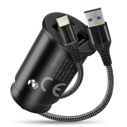 Caricabatterie auto 2 X USB 12W nero + cavo USB-C 1m