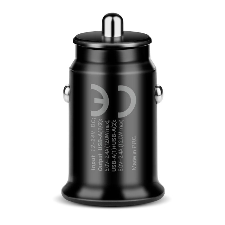 Caricabatterie auto 2 X USB 12W nero + cavo USB-C 1m
