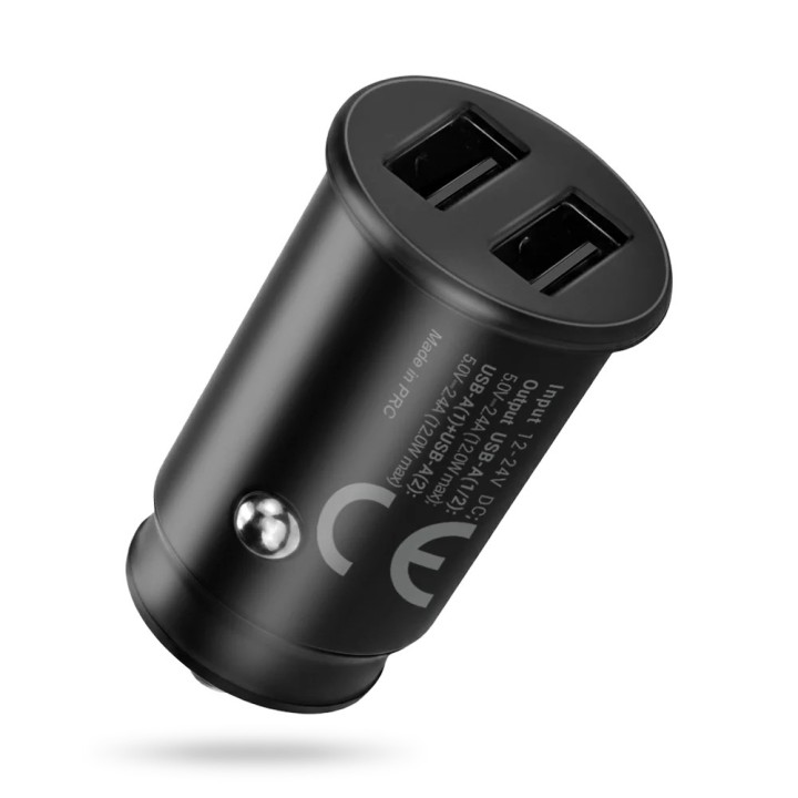 Caricabatterie auto 2 X USB 12W nero + cavo USB-C 1m
