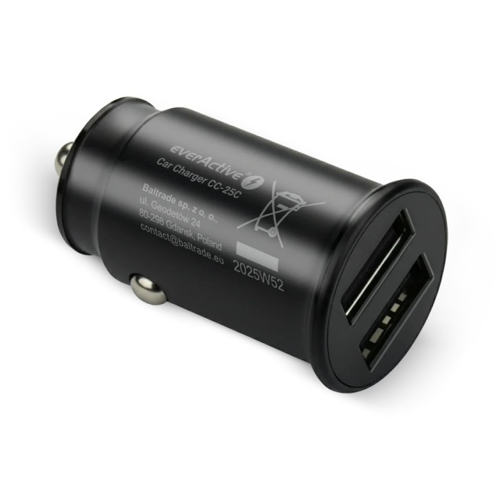 Caricabatterie auto 2 X USB 12W nero + cavo USB-C 1m