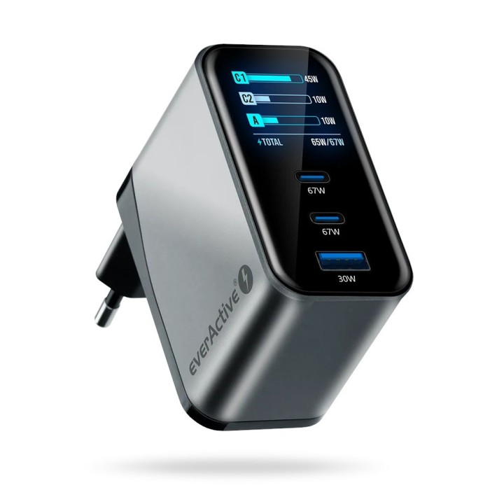 Caricabatterie GaN 1 x USB 2 x USB-C Quick Charge 4+ 67W nero