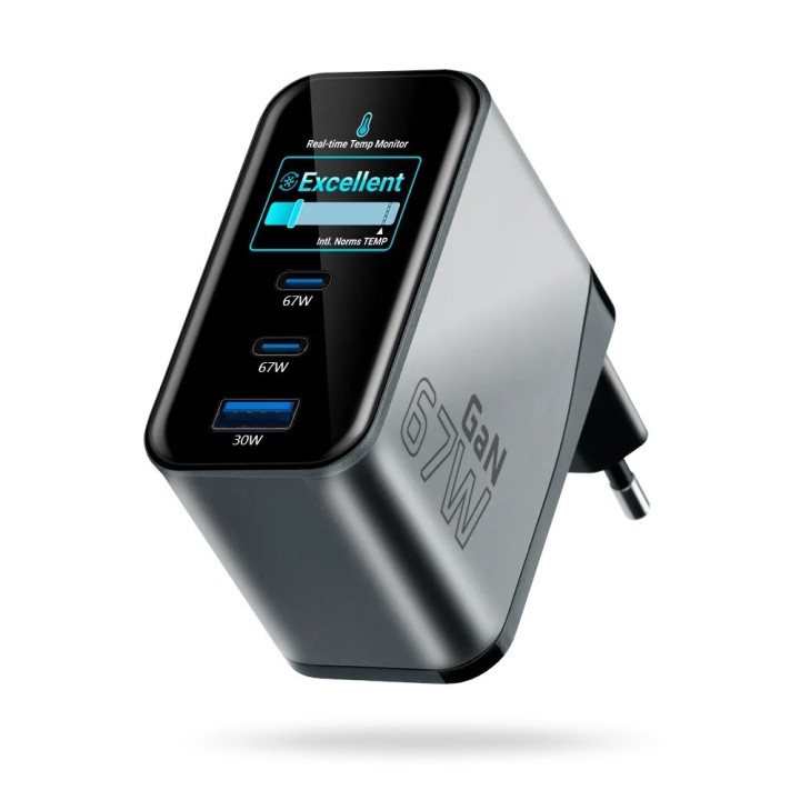Caricabatterie GaN 1 x USB 2 x USB-C Quick Charge 4+ 67W nero