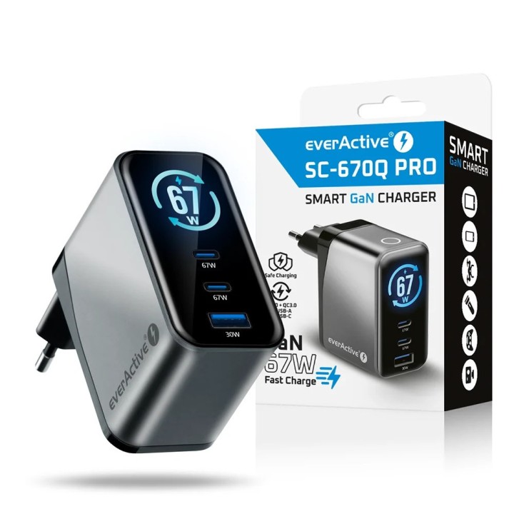 Caricabatterie GaN 1 x USB 2 x USB-C Quick Charge 4+ 67W nero