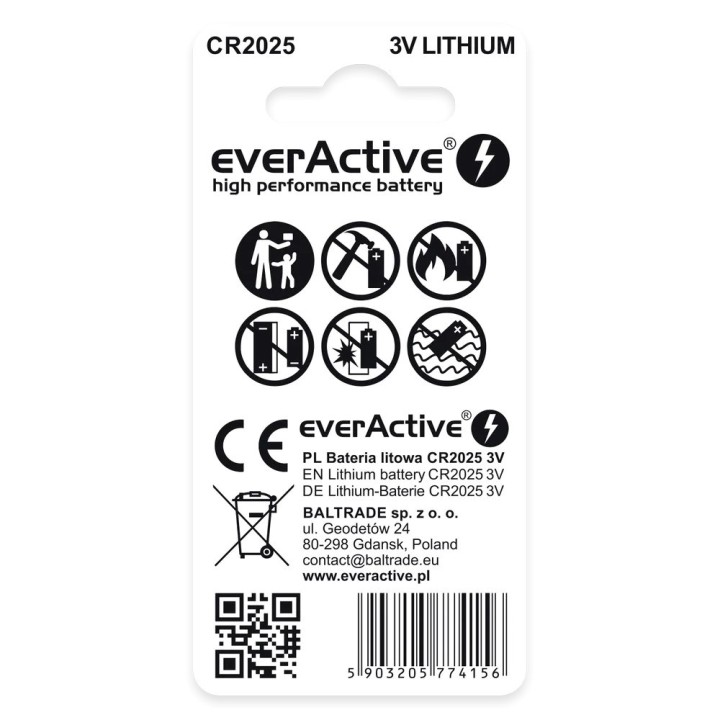 Batteria al litio mini everActive CR2025 - blister 2 pz.