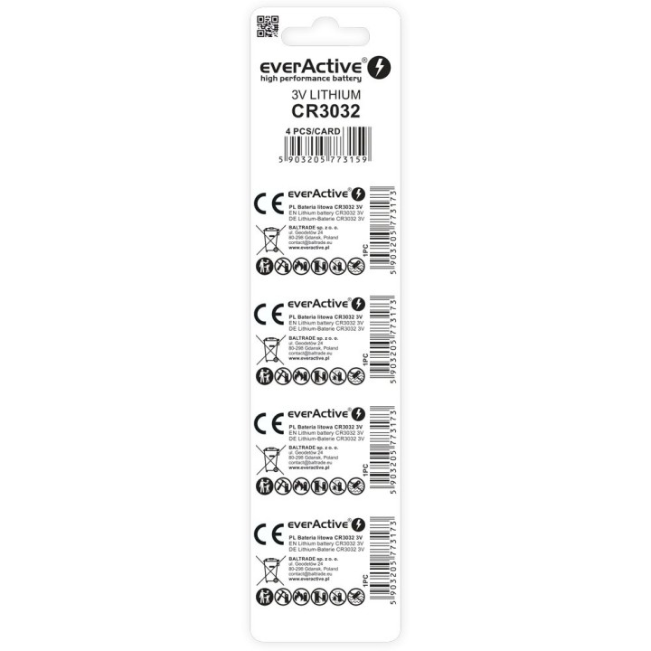 Batteria al litio mini everActive CR3032 - blister 4 pz.